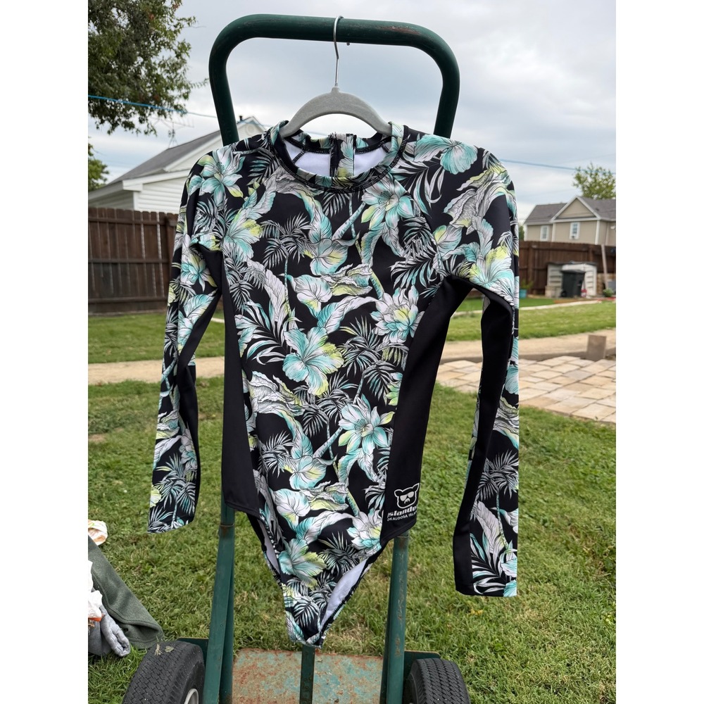 Islanders Okaloosa Island Floral Long Sleeve Rash Guard One Piece UPF 50 Small